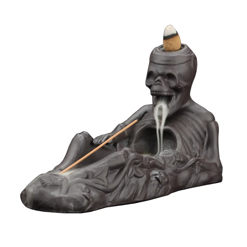 T Pirate Skull Backflow Incense Burners Zisha Ceramic Stick Cones