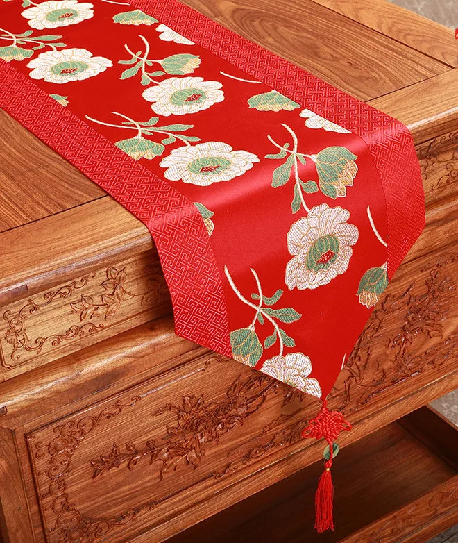 Rustic Jacquard Chinese knot Silk Table Runner Wedding Dining Table Mat