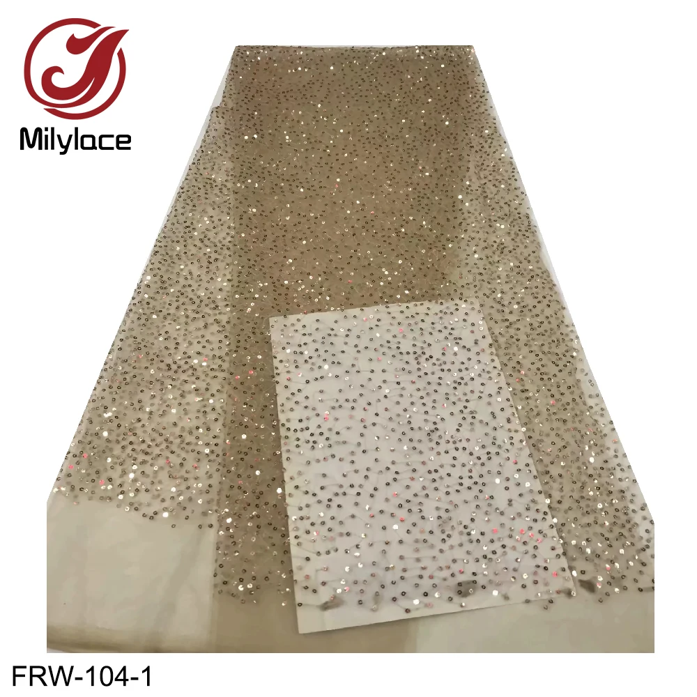 

Milylace wholesale sequins lace fabric fashionable african lace fabric new coming french tulle lace fabric for party FRW-104