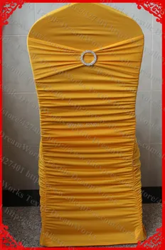 

Orange Yellow Ruffled Lycra Chair Covers With Lycra Band And Tow Row Round Buckle (with pin) For Wedding Decoration & Party