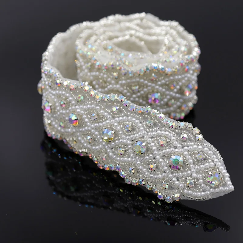 1 Yard Rhinestone Trim Silver AB Beaded Crystal Trimming Wedding Sash Belt Luxury Sash Garment