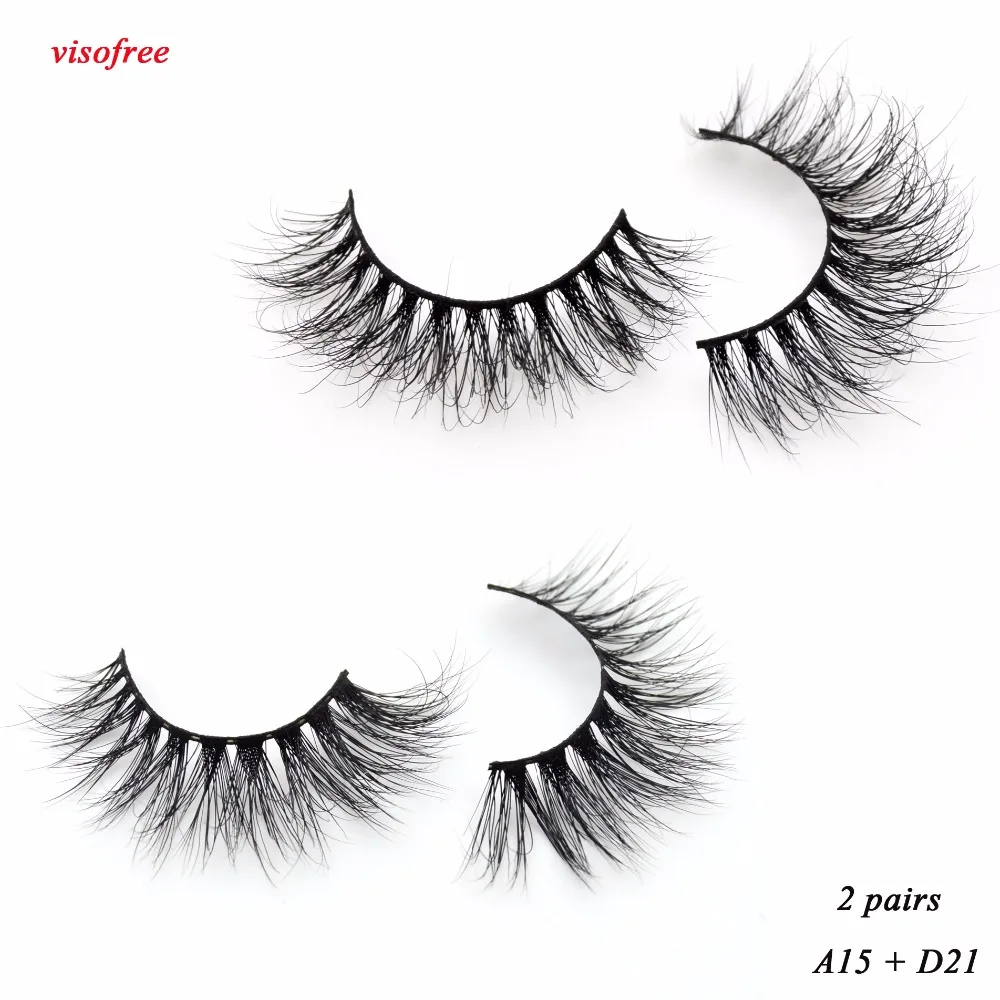

2pairs Visofree Mink Eyelashes 3D Mink Lashes Full Strip Lashes Criss-cross Handcrafted Cotton Band False Lashes A15 D21 Lash