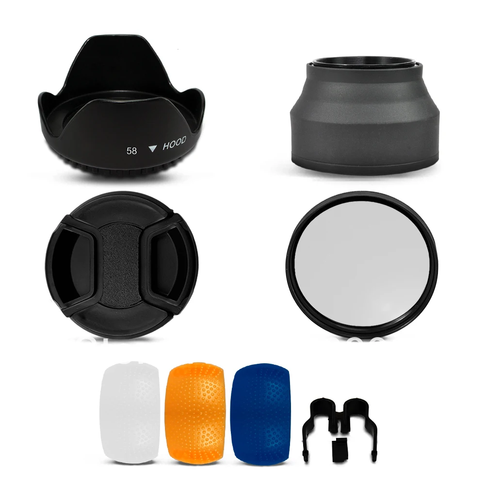 100 Guarantee Accessory Kit 58mm Uv Filter + Flash Diffuser + Lens
