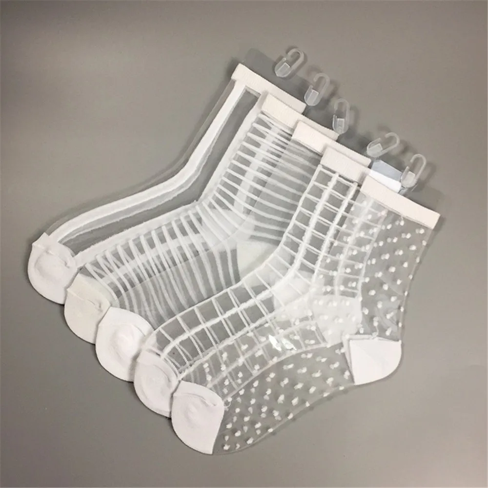 

Women Ladies Fashion Sheer Mesh Glass Silk Socks Ultrathin Transparent Crystal Lace Elastic Summer Ankle Socks