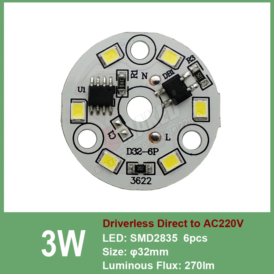 5 Вт 44 мм AC 220 В вниз светильник led pcb smd2835 интегрированный IC драйвер, 18 Вт 15 Вт 12 Вт 9 Вт 7 Вт 5 Вт 3 Вт для вниз светильник Diy - Испускаемый цвет: 3W 32mm