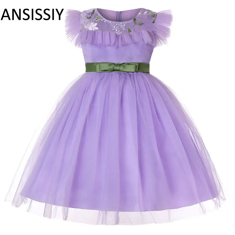 

Autumn Solid Embroidery Floral Princess Dress Lace Mesh Ball Gown Costume Evening Party Baby Girl Dresses for Birthday Gift
