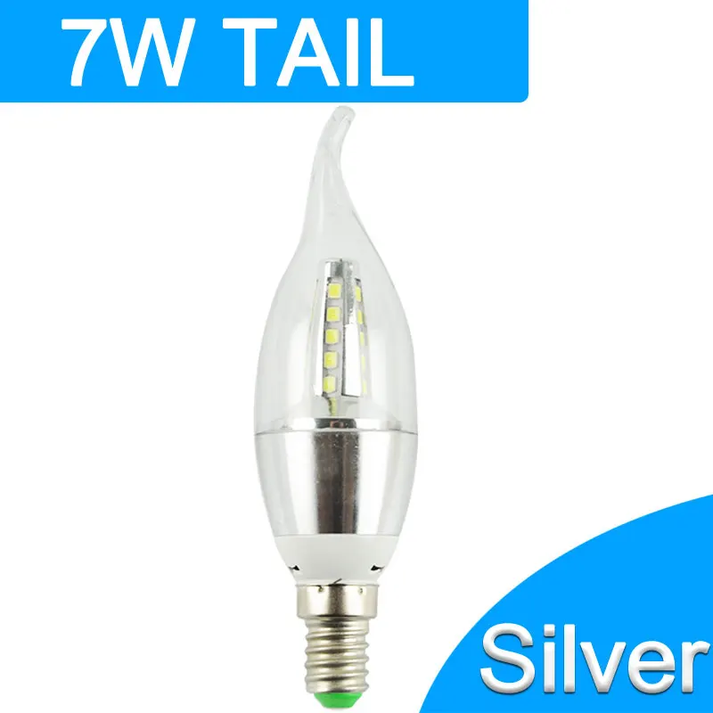 GreenEye светодиодный светильник E14 220 В золотистого и серебристого цвета, алюминиевая свеча, светильник 7 Вт 9 Вт 12 Вт для хрустальной люстры, антикварная лампа, ампула - Испускаемый цвет: Silver 7w Tail