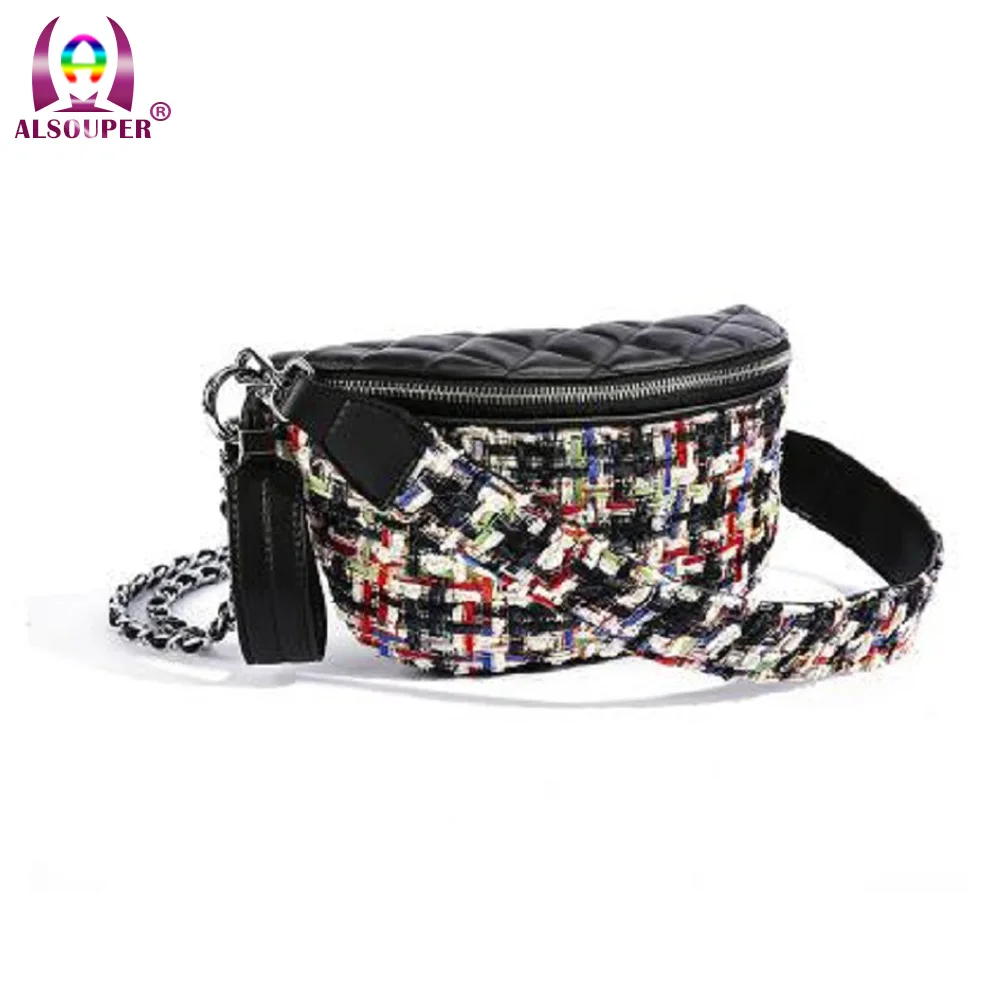 

chains bag shoulder bag women knitting canvas handbag luxury brand fashion Waist Pocket lady check plaid crossbody bags