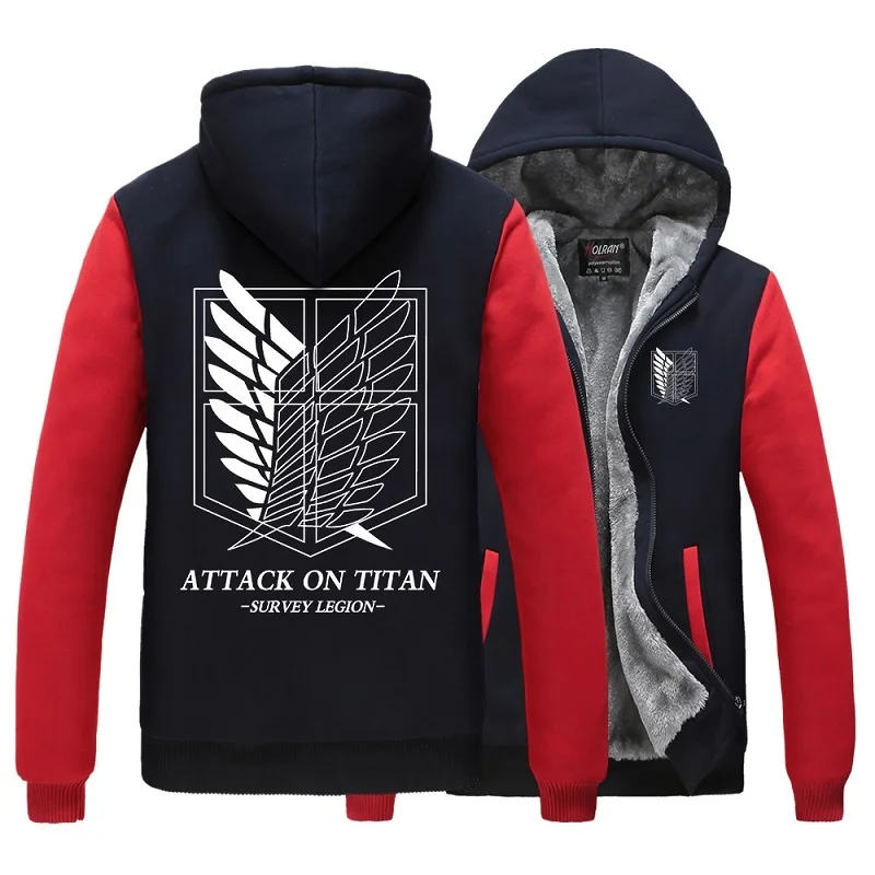 

Anime Cos Attack on Titan Hooded Hoodie Anime Jiyuu no Tsubasa Zipper Cardigan Winter Thick jacket Fleece coat Hoodie