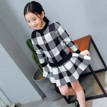 

Spring Autumn Baby Girls Clothing Sets Fashion Grid Pattern Kids Long Sleeve Shirt + Dress 2pcs New 2018 Children Clothing Sets