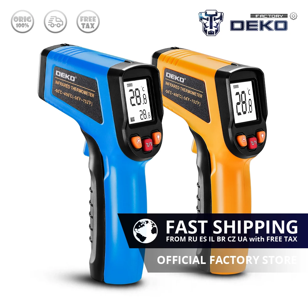 

DEKO WD01 Digital Dual Laser Infrared Thermometer Surface Temperature Gun Non-Contact Adjustable Handheld Emissivity Pyrometer