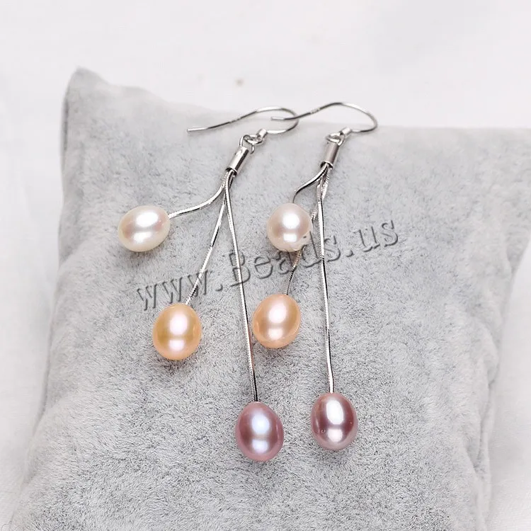 Free Shipping New Arrival Silver 8-9mm Size Real Freshwater Pearl Earrings Fashion Colorful Jewelry earrings for womens | Украшения и