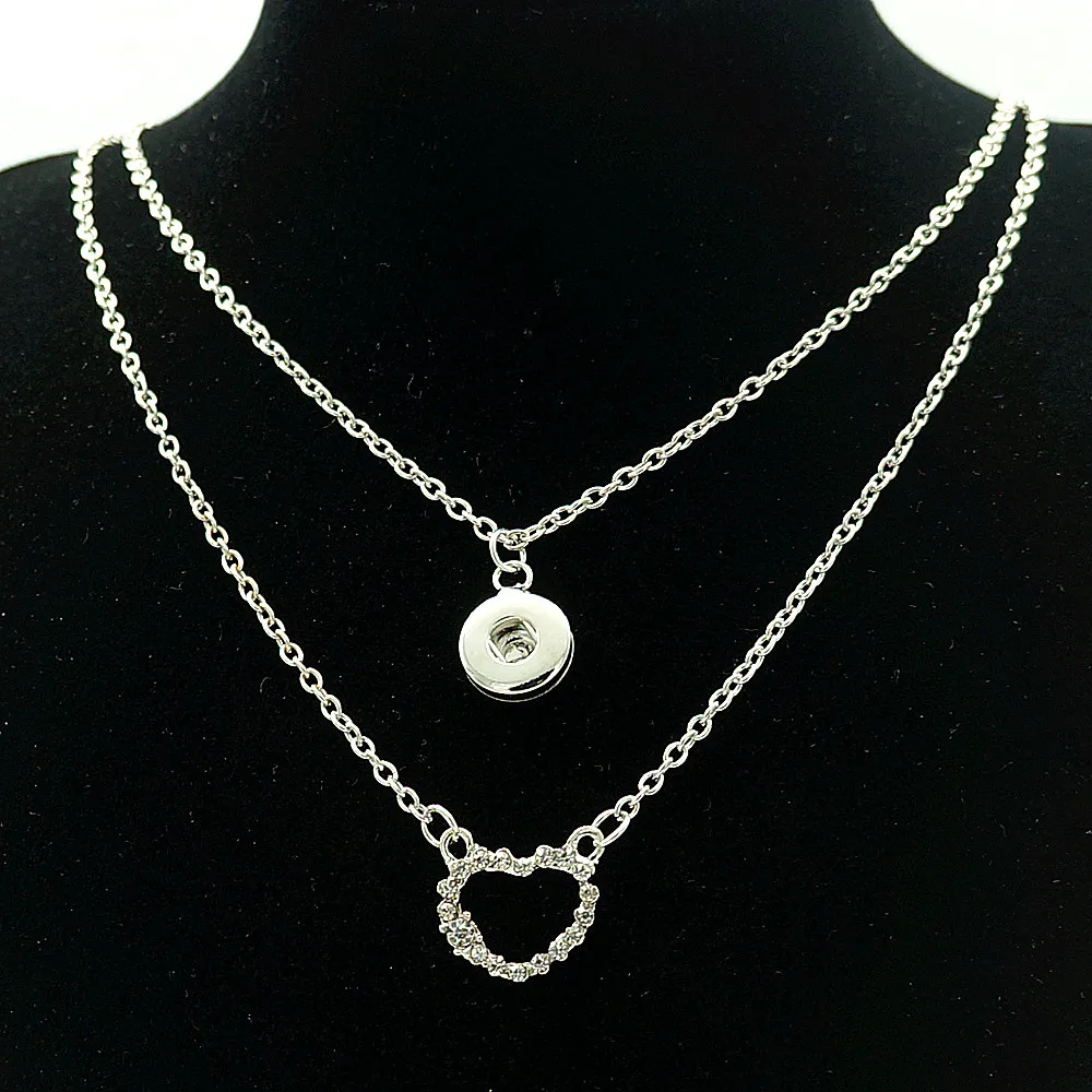 Beauty DJ0024 Rhinestone heart Multi Layer Chain Snap necklace 50cm fit