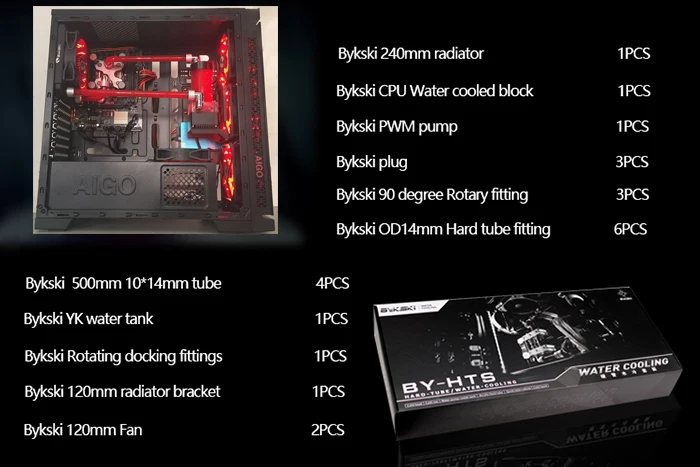 BYKSKI набор жестких трубок od14мм+ радиатор 240 мм+ блок ЦП+ насос+ резервуар для AM3 AM4/INTEL 115X2011X99