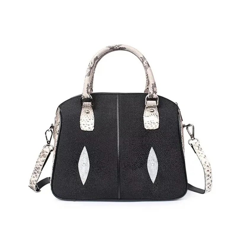 

Fancy Patchwork Designer Genuine Pearl Fish Skin Python Leather Female Portable Handbag Women's Small Purse Ladies Messenger Bag