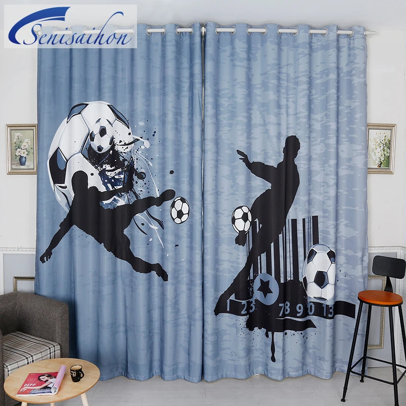 

Customizable 3d Blackout Curtains Blue Football World Cup Pattern Thickened Velvet Cotton Bedroom Decor Curtain for Living Room