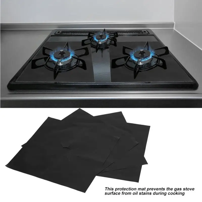 4Pcs non sticky and easy to clean black gas stove protection mats