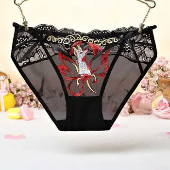 

Sexy Fox Embroidery Panties Lace Transparent Brief New Women Bow Stitching Women Sexy Low Waist Stitching Women Sexy Underwear