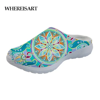 

WHEREISART Indian Mandala Floral Fashion Women Sandals Woman Flats Slip-on Casual Home Women's Slippers Women Summer Beach 2019