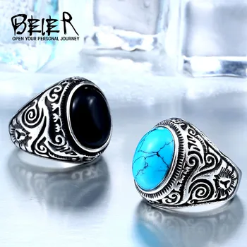 BEIER 2017 Natural Oval Opal Green Stone Ring Stainless Steel Vintage Nobel Palace Product  For Woman Man Europe BR8-186