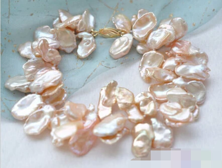

FREE SHIPPING>>>@@ > 01375 2row 8" pink lamina KESHI REBORN PEARL BRACELET