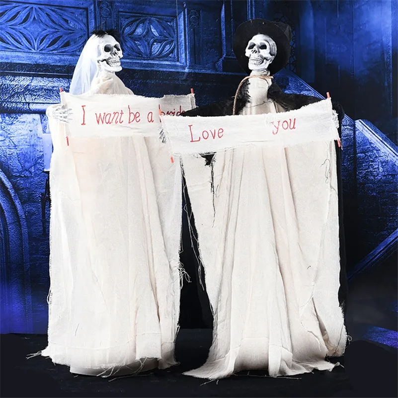 

Halloween Decoration Bridegroom/Bride Skeleton Ghost Creepy Eyes Glow Screaming Reaper Ghost Electric Haunted Doll Horror Props