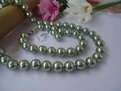 

FREE SHIPPING10mm Green Sea Shell Pearl Round Necklace Bracelet Earrings 18''7.5'' F NE34