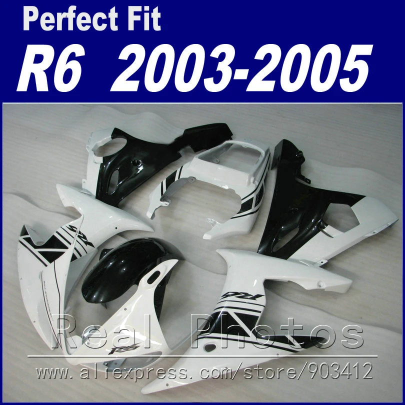 Полный набор обтекателей для кузова YAMAHA R6 2003 2004 2005 черно-белого цвета подходит YZF