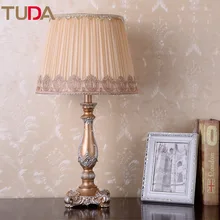 TUDA светодиодный настольный светильник, европейская тканевая настольная лампа, прикроватная лампа для спальни, гостиной, кабинета, ретро смоляная настольная лампа E27 110 В 220 В