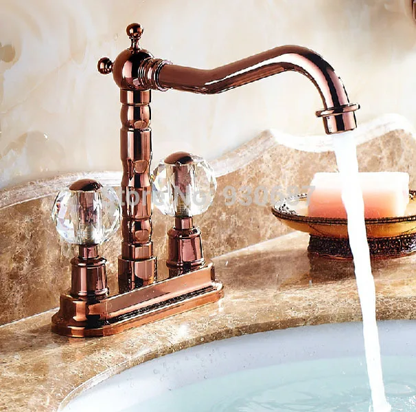 

Rose Gold Plated Basin Faucet Dual Crystal Handles Mixer Tap