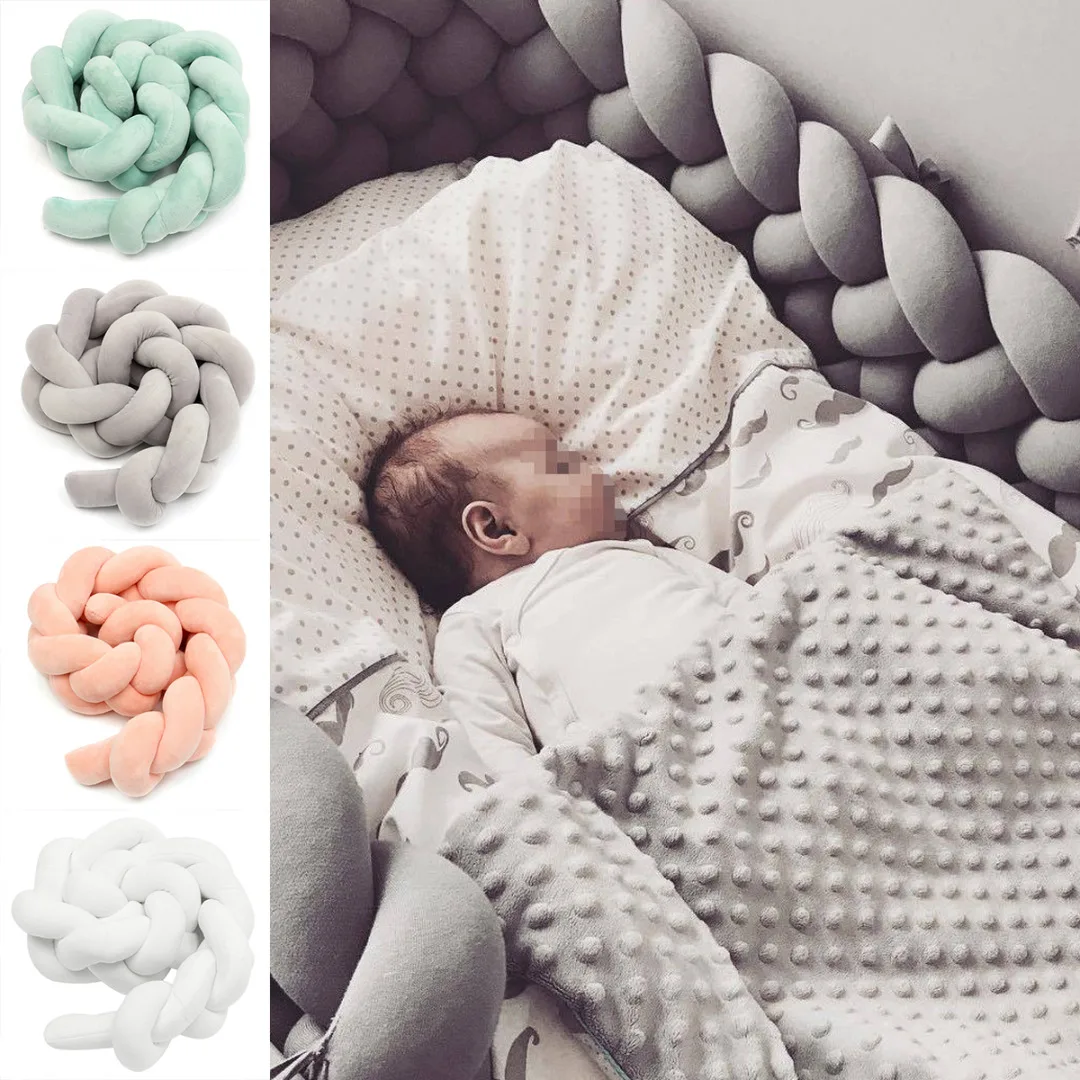 2M/3M Baby Infant Plush Crib Bumper Bed Bedding Cot Braid Pillow Pad Protector