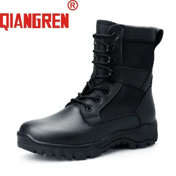 

QIANGREN Military Brand New Arrive Men Spring Autumn Black Cow Leather Tactical Boots Outdoors Army Shoes Botas Prevent Puncture