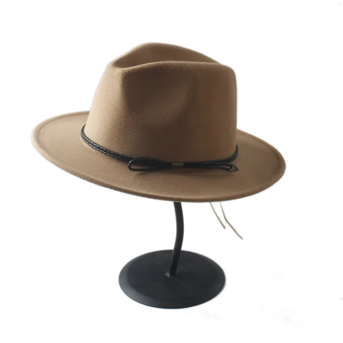 Новая шерстяная Мужская Шляпа Унисекс Chapeu Feminino Fedora Шляпа джентльмена шерстяная широкая джазования с полями церковная Кепка Панама Федора Топ Солнцезащитная шляпа для женщин - Цвет: light Tan