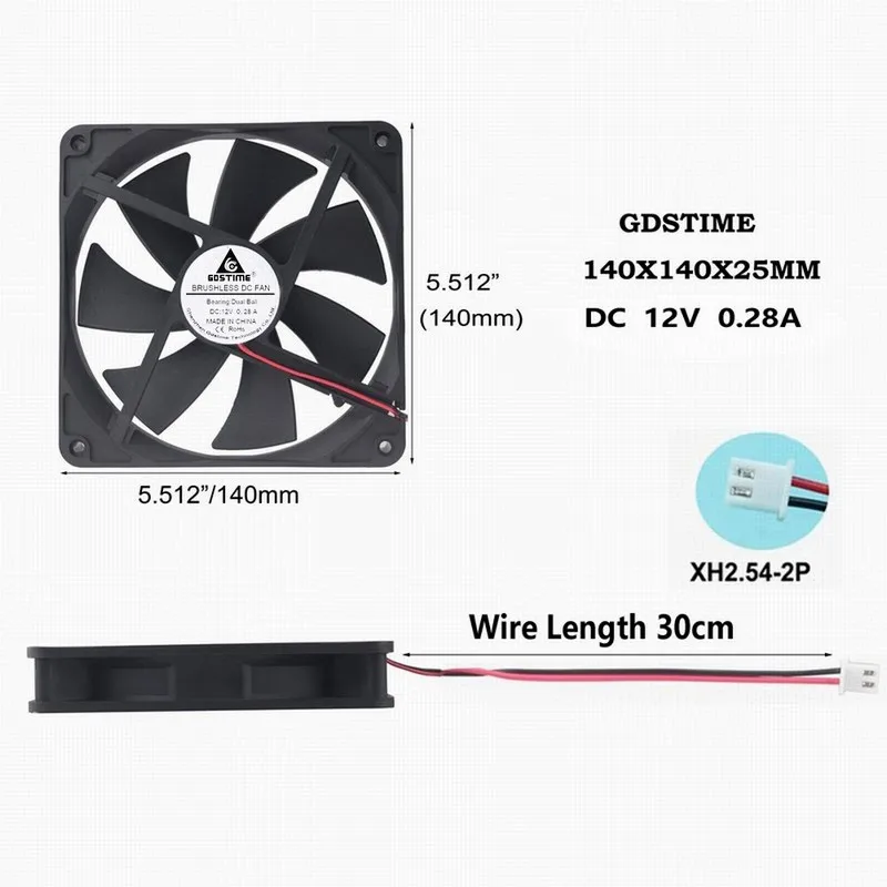 Gdstime 10 шт. двойной шар 140x140x25 мм 12 В DC бесщеточный вентилятор охлаждения Cooler 140 мм x 25 мм 14 см корпус Процессор радиатор 2Pin 14025B