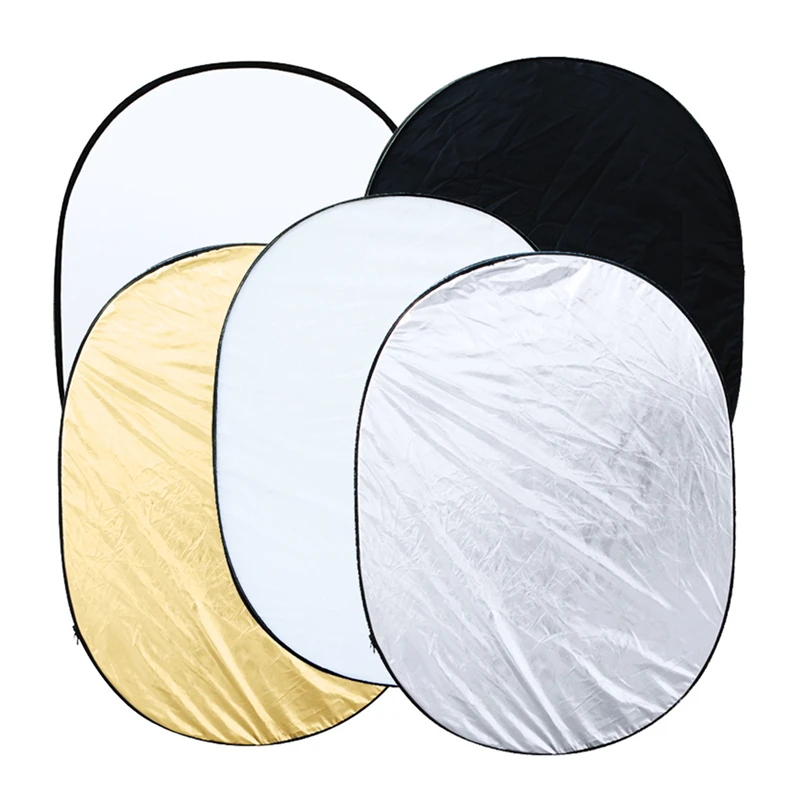 

90 * 120cm Oval 5 in 1 (Gold/Silver/White/Black/Translucent) Multi Portable Collapsible Studio Photo Photography Light Reflector