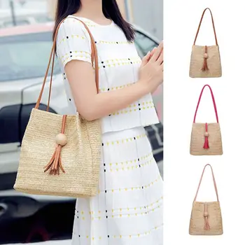 

New Women Tassel Bags Purse Shoulder Handbag Tote Messenger Hobo Casual Crossbody Bag Feminine Woven Bucket Bag Grass Casual