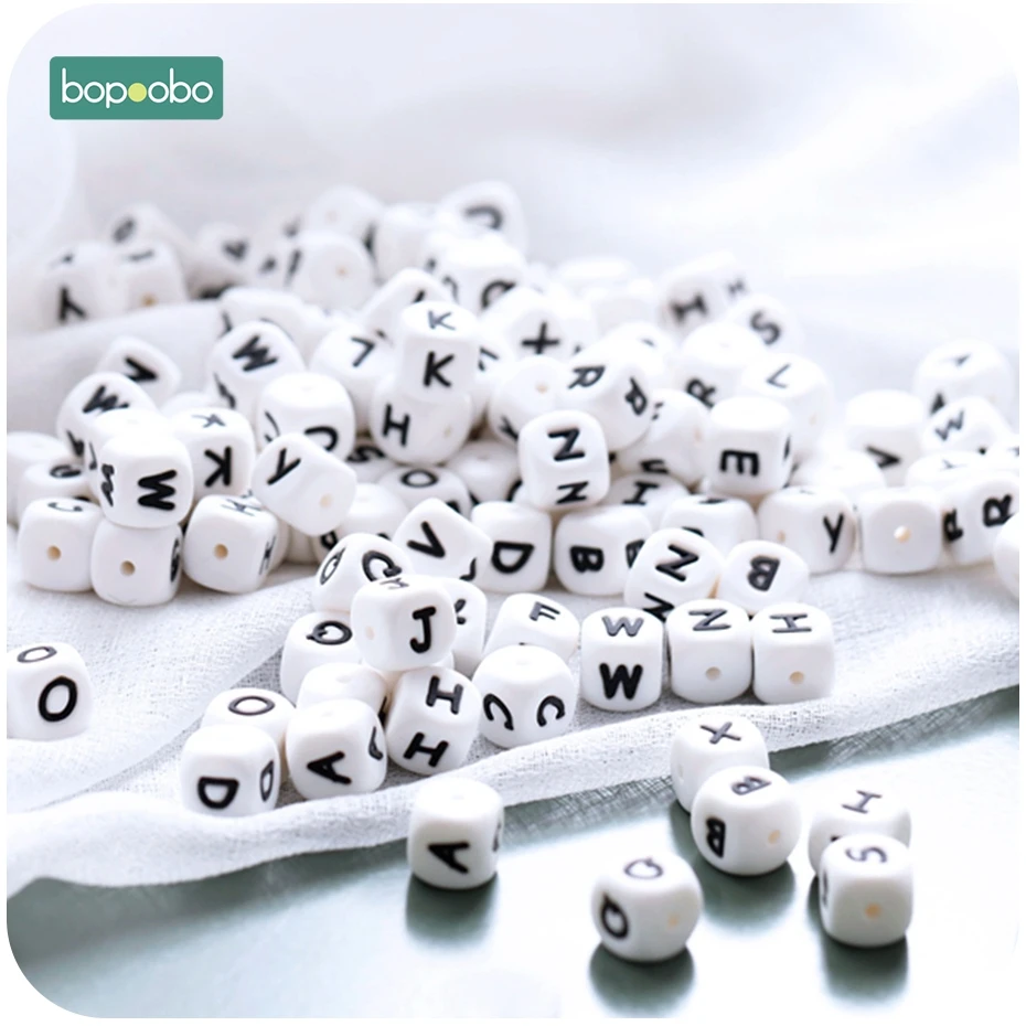 Bopobo, 20 шт., силиконовые бусины с алфавитом для прорезывания зубов и буквами, для погремушек, силиконовые жемчужные бусины-прорезыватели, 12 мм, Детские Силиконовые Прорезыватели