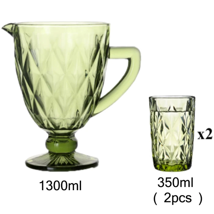 Набор из трех предметов, Европейский чайник для холодного чая, набор, рельефный креативный стеклянный чайный горшок для молока, сока, набор, 1300 мл, чайник для воды, 2 шт, 350 мл чашки - Цвет: 3 piece Set Green