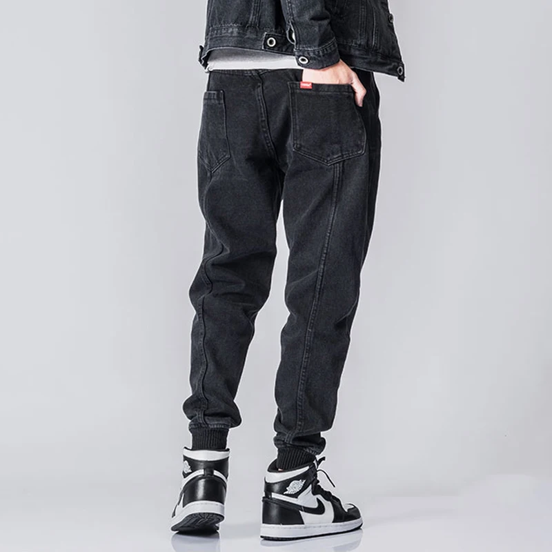 Модная уличная одежда, мужские джинсы, винтажные дизайнерские черные брюки-карго, штаны-шаровары в стиле хип-хоп, мужские джинсы для бега