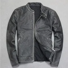 Винтажная Мужская модная куртка из коровьей кожи для мотоциклистов с воротником и вышивкой, кожаная мотоциклетная куртка из воловьей кожи