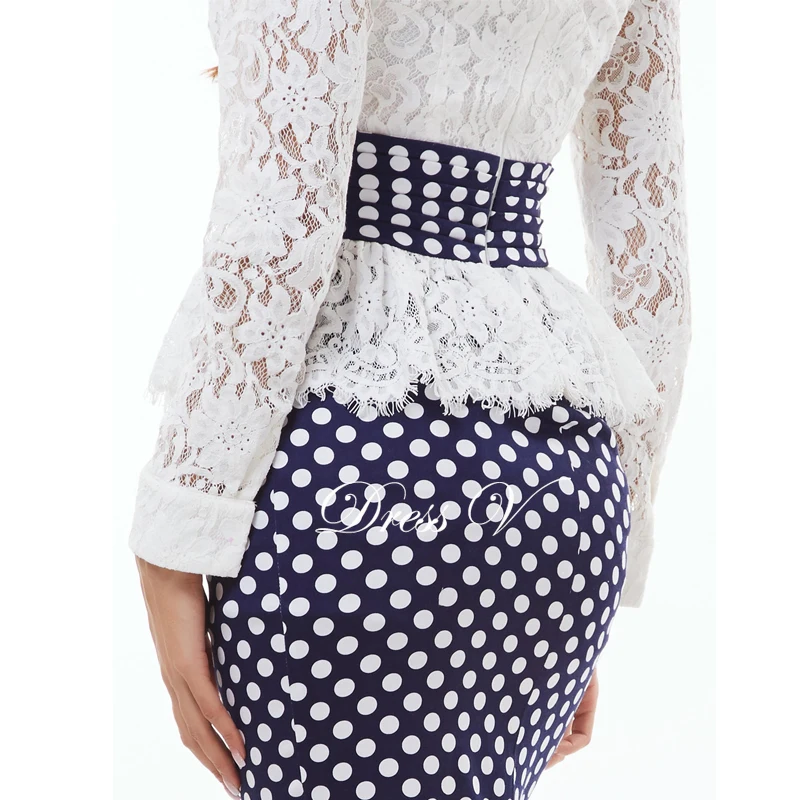 Dressv 2019 Polka Dot mermaid evening dress white long sleeves scoop neck lace trumpet evening dress formal party prom dress