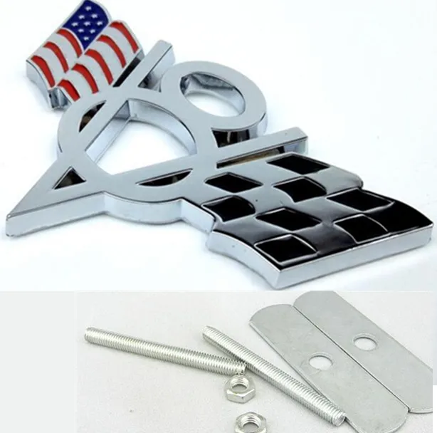 50 Pieces Chrome Metal V8 Germany Flags Car Head Grill Styling Badge V8
