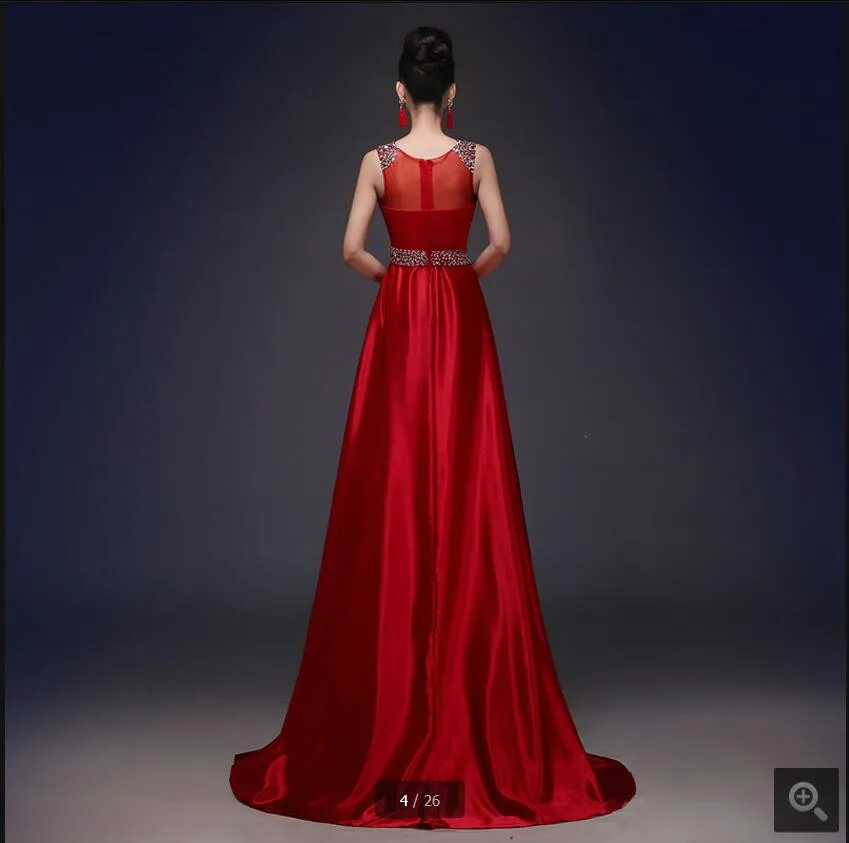 Vestido De Novia Красное Атласное А-образное вечернее платье без рукавов отвесное сзади Эротическое с бисером кристаллы элегантные вечерние платья торжественные платья