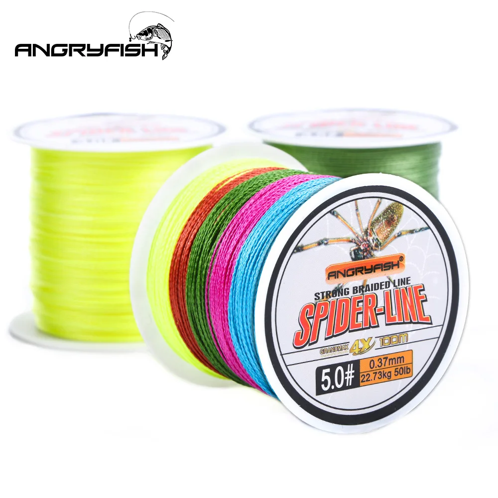 Angryfish 4 Braided Wire 100M Multicolor PE Braided 0.4#-6.0# Code 10-60LB PE Braided Multifilament Fishing Line for Saltwate