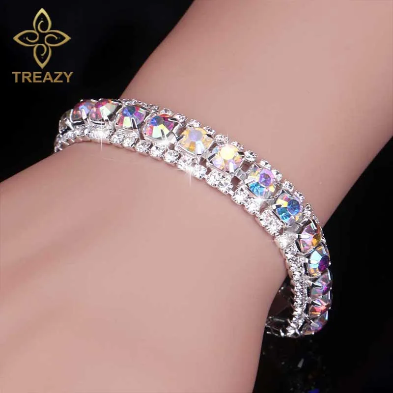 TREAZY font b Luxury b font Crystal Bracelets For Women Multicolor Rhinestone Bracelets Bangles Femme Bridal