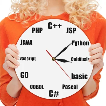 

1Piece Program Nerd Personalized Silhouette Wall Clock Program Language Iconic Wall Clock Gift For IT Office Worker Programer