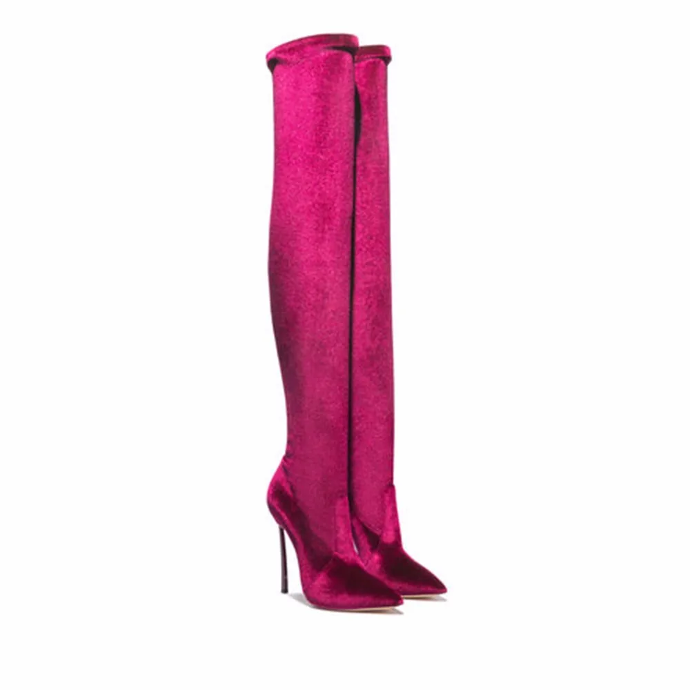 BuonoScarpe/ботфорты на высоком каблуке 12 см; красные ботфорты с острым носком; модные Стрейчевые сапоги; женские пикантные вечерние сапоги; Botas