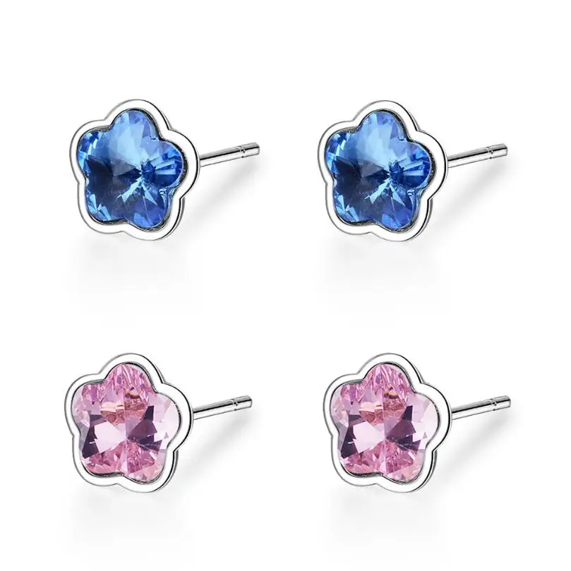 

Simple Sweet plum Flower Crystal Star Stud Earrings Trend Creative 925 Sterling Silver Pendientes Jewelry Boucle D'oreille SAE70