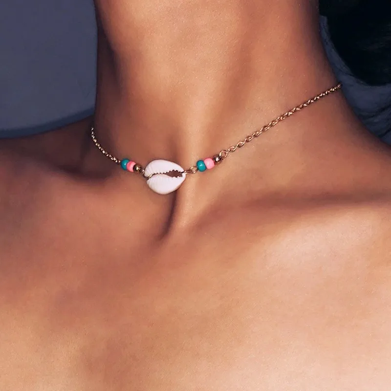 

JRYFAC New Bohemia Bead Necklace For Women Nature Seashell Pendant Simple Ethnic Handmade Gold And Silver Chian Necklace Gift