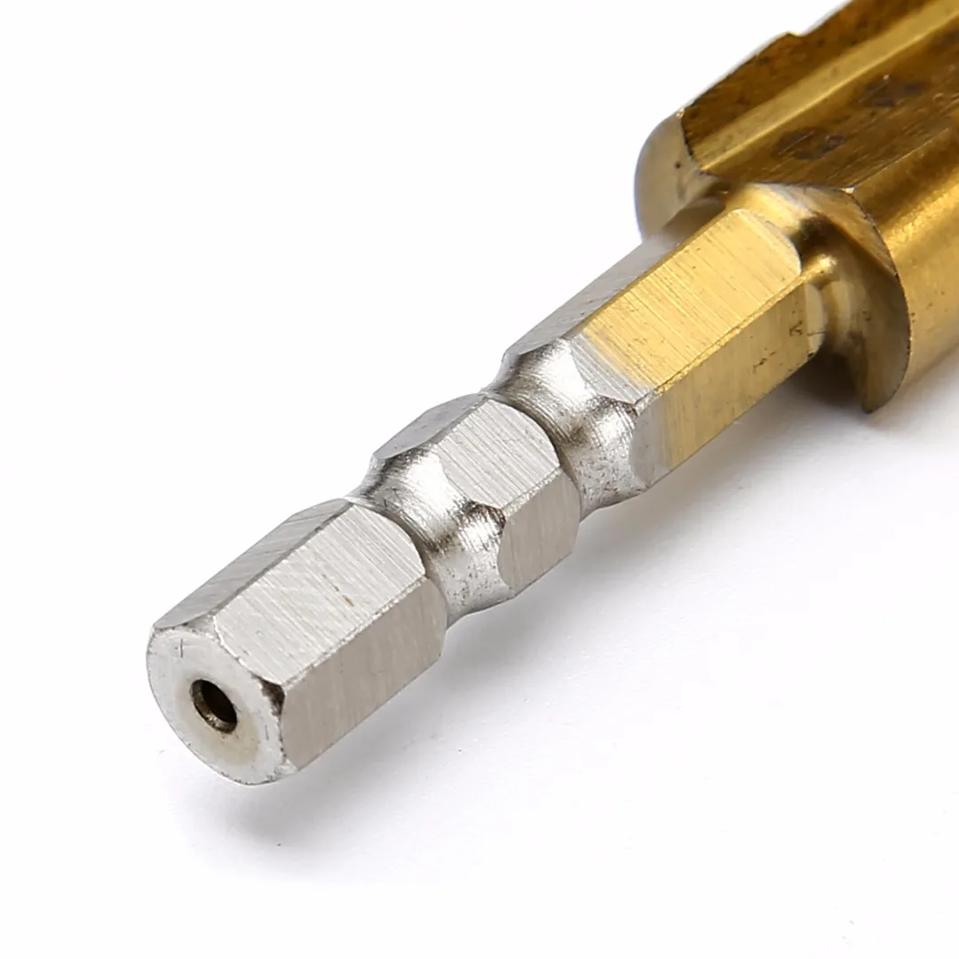 1pc Mayitr Step Cone Drill Bit 1/4 inch Hex Shank Titanium Coated Wood Metal Drilling Tool 3-13mm